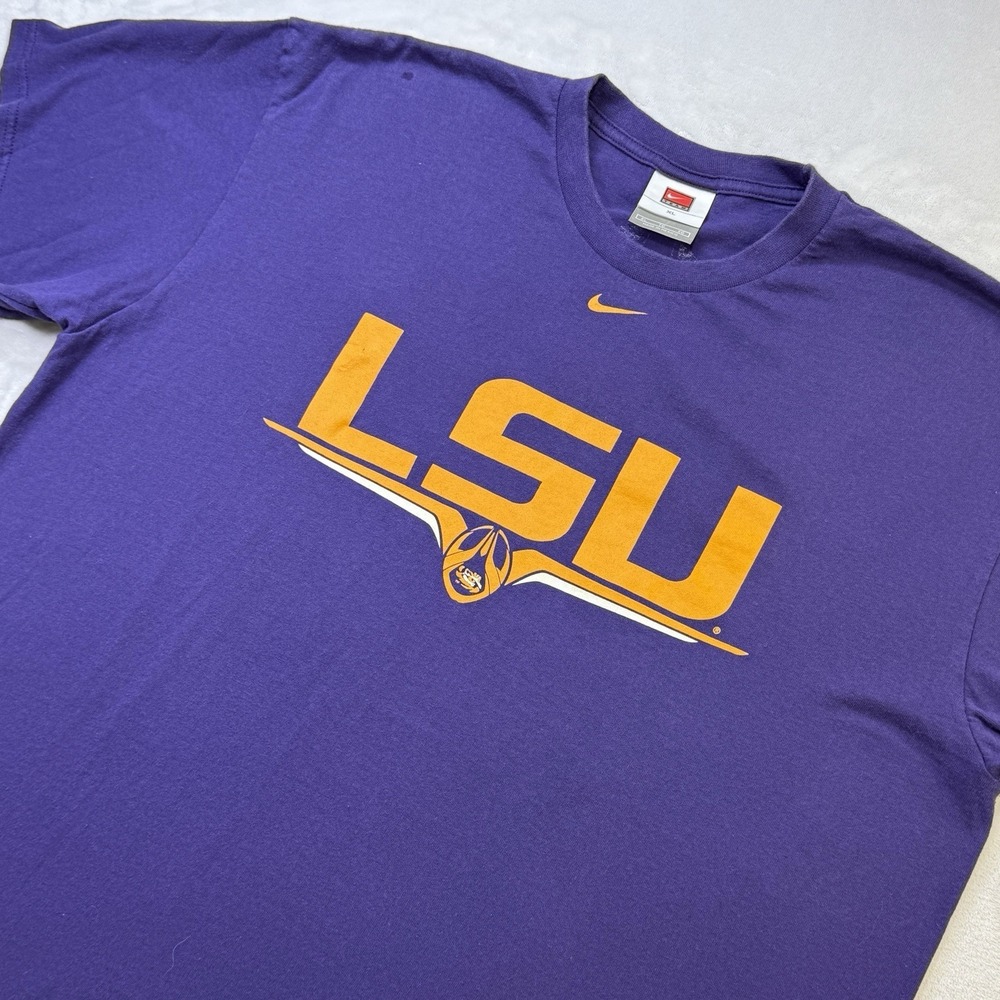 VTG Y2K Nike Team LSU Tigers T Shirt‎ Purple XL Swoosh NCAA